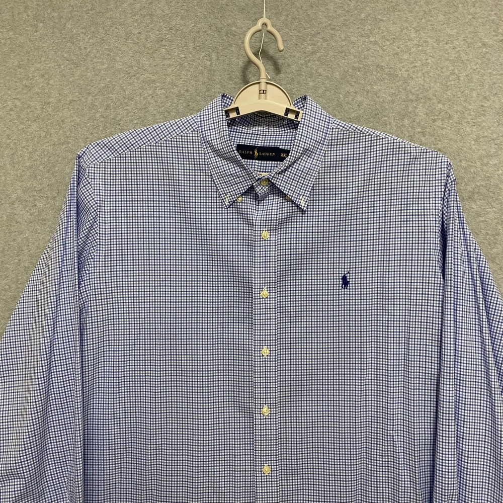 RALPH LAUREN Men's XXL Button Down Shirt Blue Check Cotton Embroidered Pony Logo - Picture 3 of 7